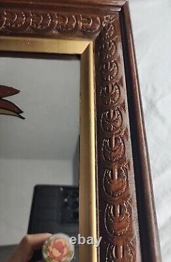 Harley Davidson Wall Mirror Bar Shield Eagle Carved Wood Framed 27x21Vtg Large