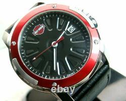 Harley Davidson Watch Spoke Design Red Top Ring Leather Strap Bar & Shield