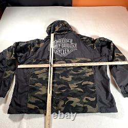 Harley Davidson Waterproof Jacket Mens 3XL Black Camo Bar Full Zip Shield Biker