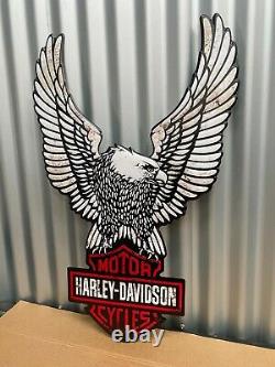 Harley Davidson Wings & Shield Embossed Tin Sign Bar Man Cave Hot Rod