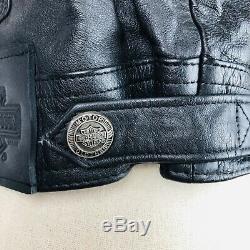 Harley Davidson Womans Leather Jacket Vest L Black Zip Up Collared Bar Shield