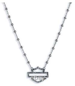 Harley-Davidson Women's 16 in. Bar & Shield Logo Beaded Chain Necklace, Silver