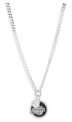 Harley-Davidson Women's 16 in. Bar & Shield Round Double Charm Necklace, Silver