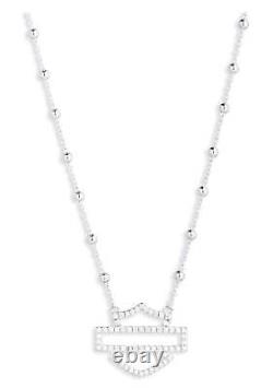 Harley-Davidson Women's 16 inch Bar & Shield Logo Crystal Necklace, Silver