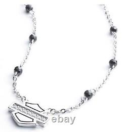 Harley-Davidson Women's 16in Crystal Bar & Shield Necklace & Earring Set, Silver