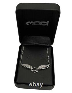 Harley Davidson Women's Bar & Shield Crystal Winged Necklace Silver HDN0288