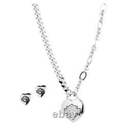 Harley Davidson Women's Bar & Shield Heart Necklace & Earrings Set 34S00013