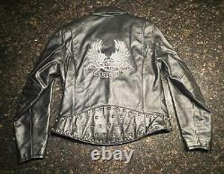 Harley Davidson Women's Black Leather Studded Teal Winged Bar & Shield Size SM