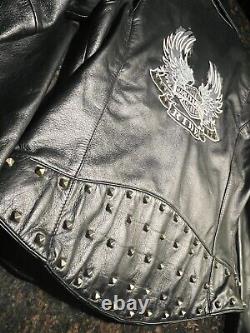 Harley Davidson Women's Black Leather Studded Teal Winged Bar & Shield Size SM