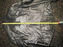 Harley Davidson Women's Black Leather Studded Teal Winged Bar & Shield Size SM