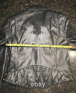 Harley Davidson Women's Black Leather Studded Teal Winged Bar & Shield Size SM