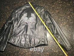 Harley Davidson Women's Black Leather Studded Teal Winged Bar & Shield Size SM