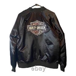 Harley Davidson Women's Black Pink Satin Bomber Jacket Bar and Shield Large NWT