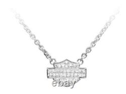Harley Davidson Women's Bling Bar & Shield Charm Necklace Silver HDN0148
