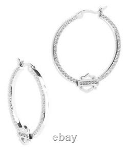 Harley-Davidson Women's Bling Bar & Shield Hoop Earrings Sterling Silver