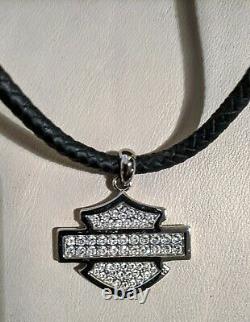 Harley Davidson Women's Bling Bar&Shield Necklace on Braided Leather #99412-12VW