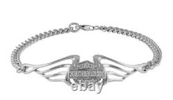 Harley Davidson Women's Bling Bar & Shield Pierced Wings Chain Bracelet HDB0364