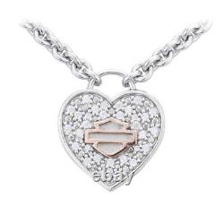 Harley Davidson Women's Bling Heart Rose Gold Bar & Shield Necklace HDN0434