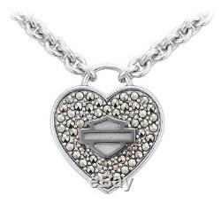 Harley-Davidson Women's Bling Heart Ruthenium Bar & Shield Necklace HDN0435