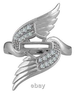 Harley-Davidson Women's Bling Wing Bar & Shield Logo Ring, Sterling Silver