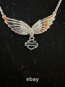 Harley-Davidson Women's Bling Wing Bar & Shield Necklace, Sterling Silver