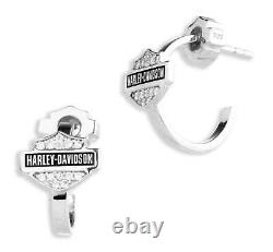 Harley-Davidson Women's Crystal Pave Bar & Shield Necklace & Earring Set, Silver