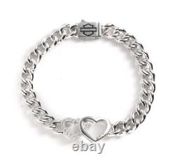 Harley Davidson Women's Double Heart Bar & Shield Silver Chain Bracelet 34B00021