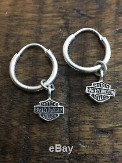 Harley-Davidson Women's Earrings, Bling Bar & Shield Dangles Sterling Silver. 925