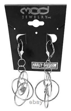 Harley-Davidson Women's Earrings, Multi Hoop Bar & Shield Dangle, Silver HDE0055