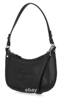 Harley-Davidson Women's Flat Studded Bar & Shield Leather Hobo Bag Black