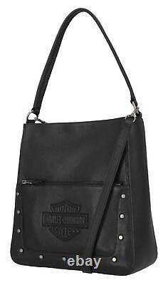 Harley-Davidson Women's Flat Studded Bar & Shield Shopper Hobo Bag Black