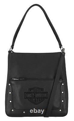 Harley-Davidson Women's Flat Studded Bar & Shield Shopper Hobo Bag Black