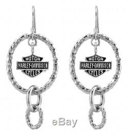 Harley-Davidson Women's Hammered Design With Bar & Shield Drop Earrings HDE0472