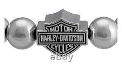 Harley-Davidson Women's Large Beaded Bar & Shield Stretch Bracelet Silver