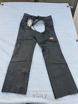 Harley Davidson Women's Leather Chaps Black Stock 98090-06VW Bar Shield Snaps L