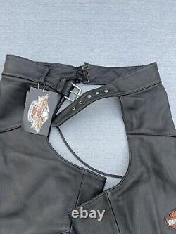 Harley Davidson Women's Leather Chaps Black Stock 98090-06VW Bar Shield Snaps L