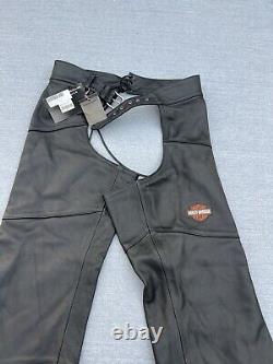 Harley Davidson Women's Leather Chaps Black Stock 98090-06VW Bar Shield Snaps L