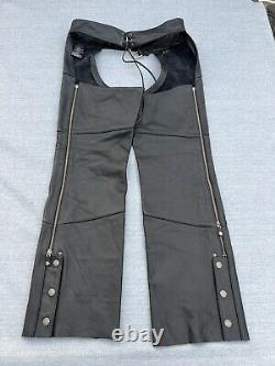 Harley Davidson Women's Leather Chaps Black Stock 98090-06VW Bar Shield Snaps L