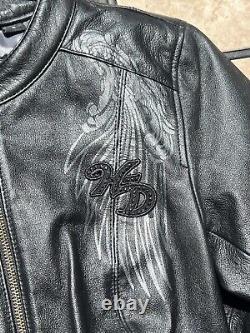 Harley Davidson Women's Leather Jacket/Wings/Bar & Shield/Valkyrie/Rhinestones/