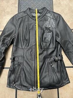 Harley Davidson Women's Leather Jacket/Wings/Bar & Shield/Valkyrie/Rhinestones/