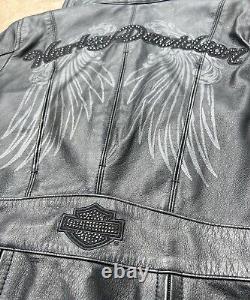 Harley Davidson Women's Leather Jacket/Wings/Bar & Shield/Valkyrie/Rhinestones/