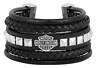 Harley-davidson Women's Leather Steel Bar & Shield Rope Bracelet, Black Hsb0189