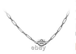 Harley Davidson Women's Link & Length Bar & Shield Chain Necklace Silver HDN0506