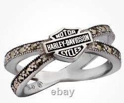 Harley Davidson Women's Marcasite Crisscross Bar & Shield Ring Silver HDR0385