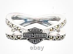 Harley Davidson Women's Marcasite Crisscross Bar & Shield Ring Silver HDR0385