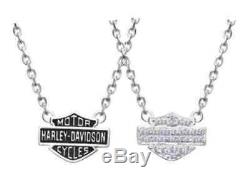 Harley-Davidson Women's Necklace, Bling Bar & Shield Logo Charm, Silver HDN0148
