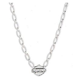 Harley Davidson Women's Paperclip Chain Bar & Shield Necklace Silver 34N00028