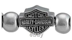 Harley-Davidson Women's Small Beaded Bar & Shield Stretch Bracelet Silver