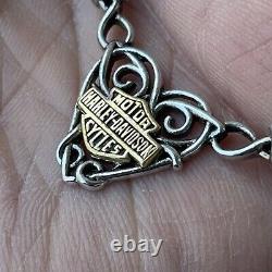 Harley Davidson Women's Sterling Silver Bar & Shield Barbed Wire Heart Necklace