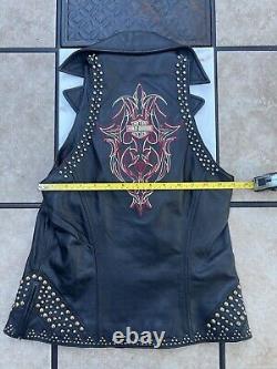 Harley Davidson Women's Tribal Bar & Shield Leather Vest/Stitched/Studded/XS